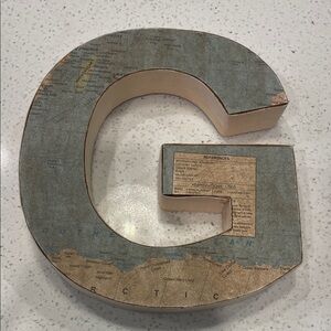 Anthropologie Blue and Tan Decorative Letter G